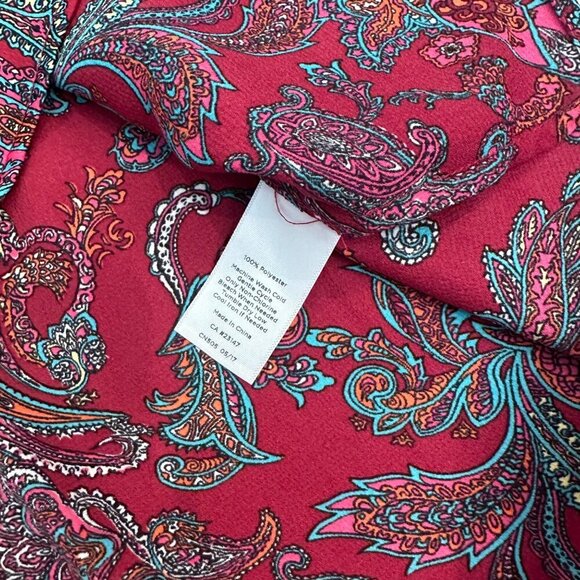 TALBOTS WOMENS RED PAISLEY BLOUSE SHIRT SIZE M - Picture 2 of 3